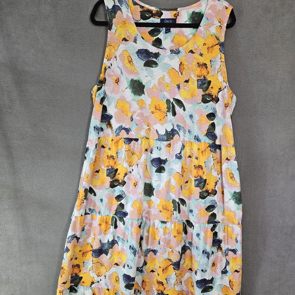 D&Co Beach Womens Petite PXL Maxi Dress Colorful Floral Tier Shift Sleeveless